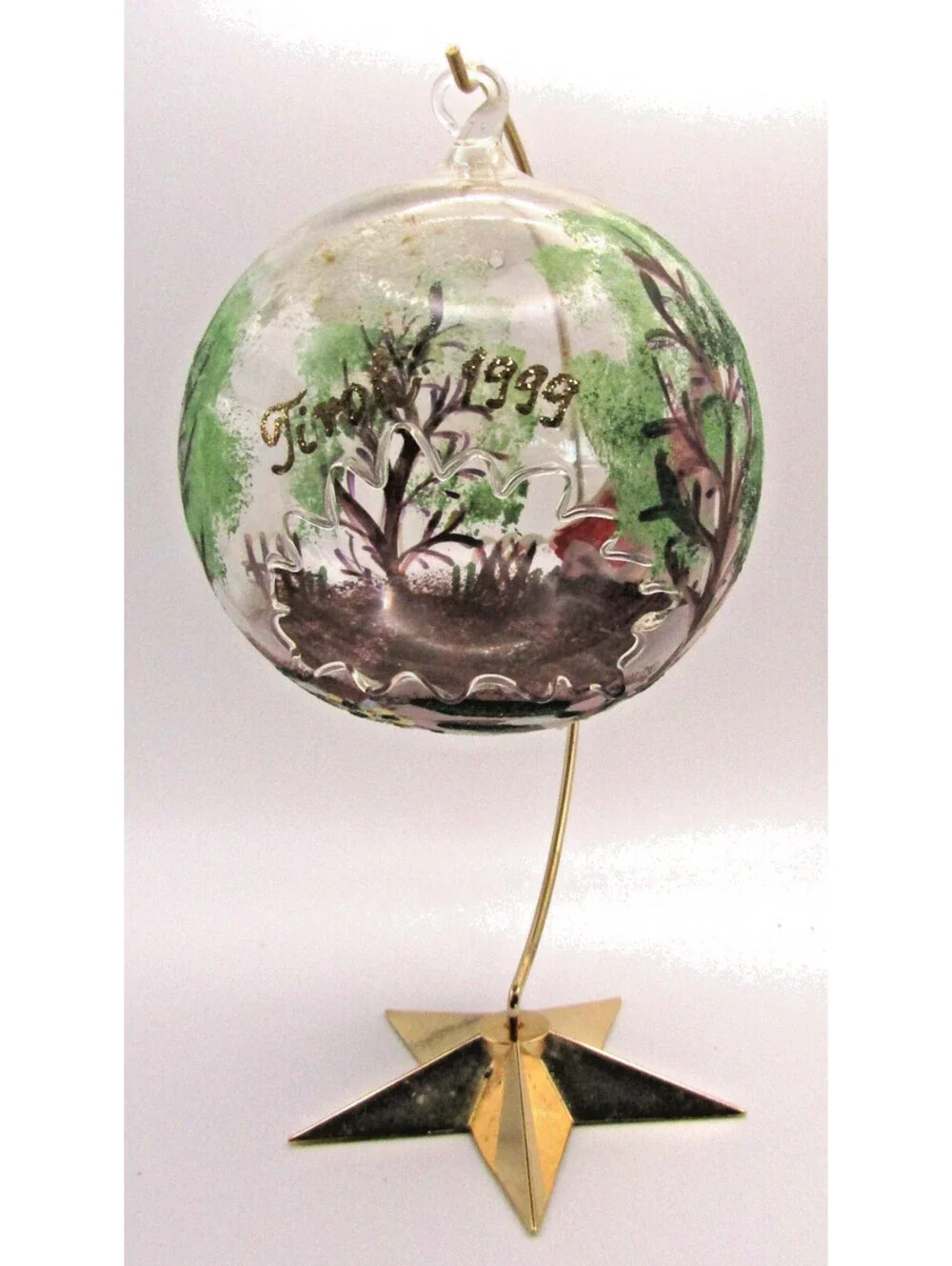 Handmade Boheme Czech Republic Reverse Painted Glass Ornament Dept 56 stand